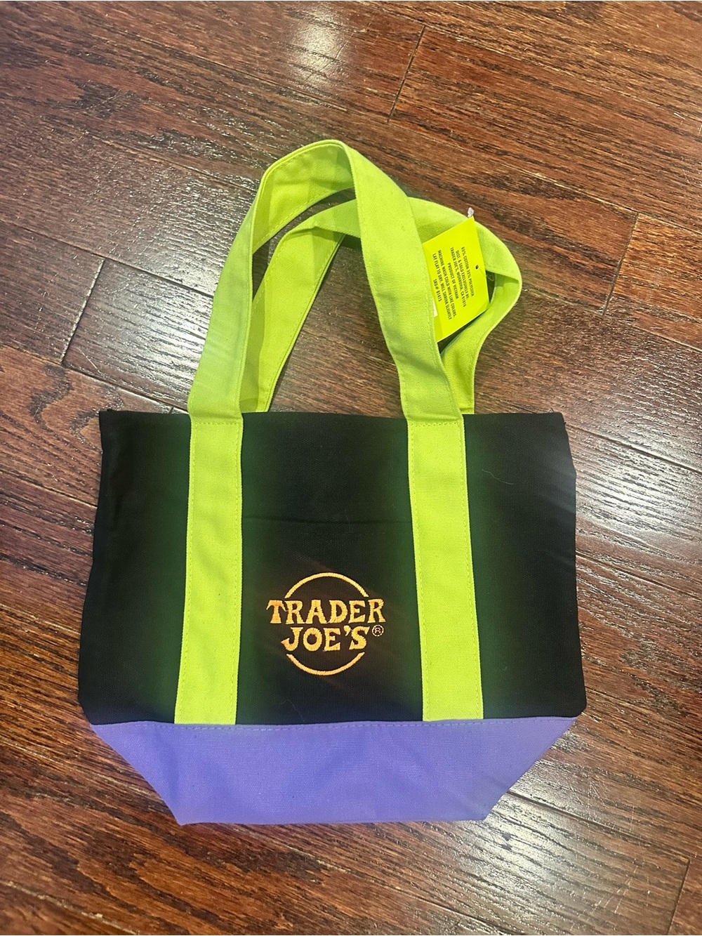 Trader Joe's Black & Purple Tote with Lime Handles